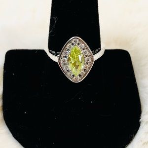 Bomb Party Lime Green Peridot & White Topaz Ring